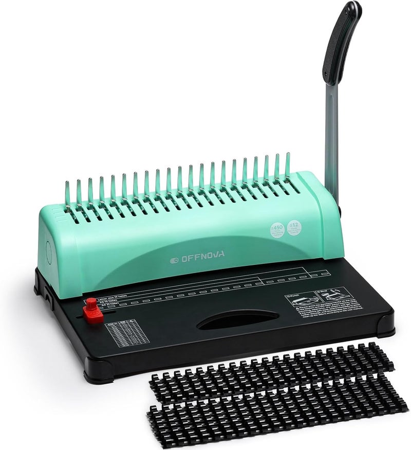 OFFNOVA Binding Machine, 21-Hole 450 Sheets Paper Comb Punch Binder Machine for Letter Size / A4 / A5 Paper, Easy to Punch Handle, Adjustable Margin - Image 1